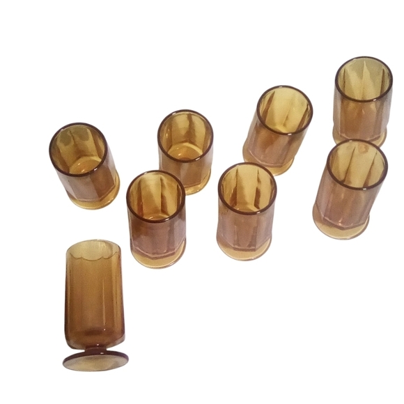 Indiana Glass Antique Amber Vertical Design Footed Goblet Drinking Glass - Picture 4 of 4